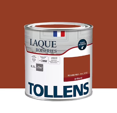 Laque boiseries et métal Tollens RAL 3000 rouge feu brillant 500ml