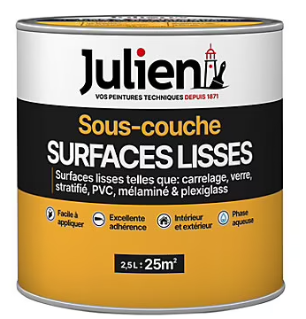 Sous-couche surfaces lisses ou difficiles, carrelage, verre, PVC Julien mat blanc 2,5 L