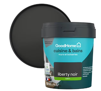 Peinture cuisine et salle de bains GoodHome noir Liberty satin 750ml