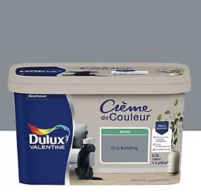 Peinture Crème De Couleur Dulux Valentine satin gris building 2,5L