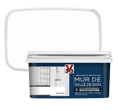 Peinture de rénovation mur de salle de bain V33 blanc satin 2L