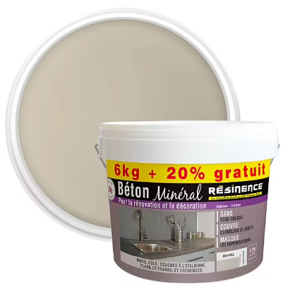 Béton minéral Résinence gris perle 6kg + 20% gratuit