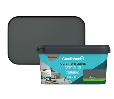 Peinture cuisine et salle de bains GoodHome gris Princeton satin 2,5L