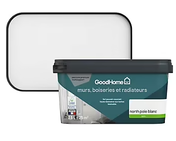 Peinture intérieure couleur murs, boiseries et radiateurs GoodHome North Pole satin blanc 2,5L