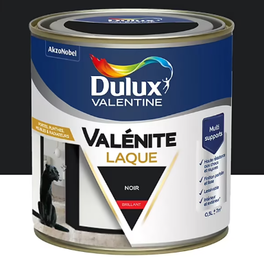 Laque Valénite Dulux Valentine Acrylique brillant noir 500ml