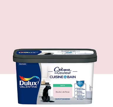 Peinture haute résistance Crème de couleur cuisine et bain Dulux Valentine bouton de rose satin 2L