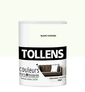 Peinture murs et boiseries Tollens blanc naturel satin 0,75L