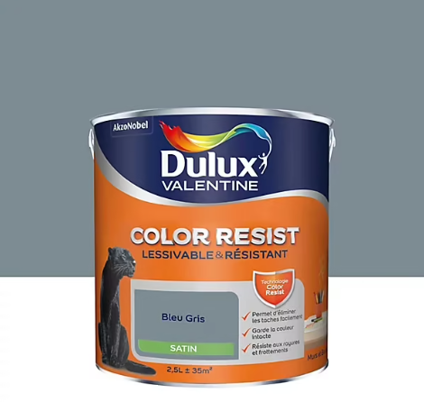 Peinture murs et boiseries Color Resist Dulux Valentine satin bleu gris 2,5L