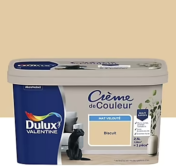 Peinture Crème De Couleur Dulux Valentine mat biscuit 2,5L