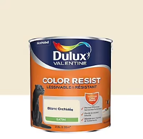 Peinture murs et boiseries Color Resist Dulux Valentine satin blanc orchidée 2,5L