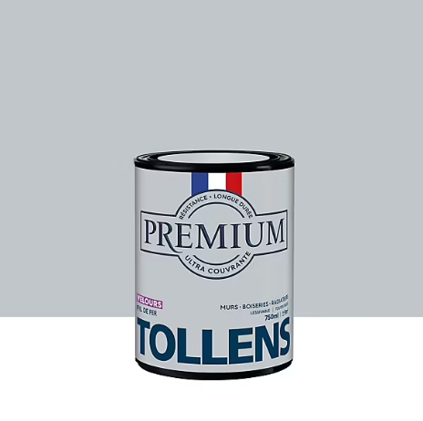 Peinture Tollens premium murs, boiseries et radiateurs gris fil de fer velours 750ml