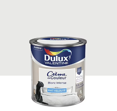 Peinture Crème de Couleur Dulux Valentine mat blanc intense 0,5L