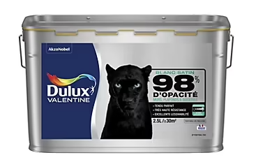 Peinture murs plafonds et boiseries Dulux Valentine 98% monocouche satin blanc 2,5L