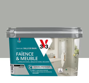 Peinture de rénovation faïence et meuble de salle de bain V33 gris loft satin 2L