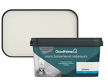 Peinture intérieure couleur murs, boiseries et radiateurs GoodHome mat ottawa blanc 2.5L