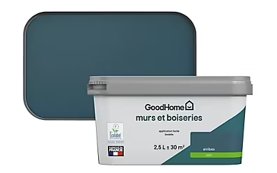 Peinture intérieure couleur Murs et boiseries GoodHome Antibes bleu satin 2,5L