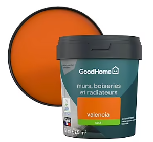 Peinture résistante murs, boiseries et métal GoodHome orange Valencia satin 0,75L