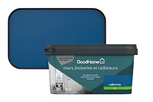 Peinture intérieure couleur murs, boiseries et radiateurs GoodHome Valbonne satin bleu 2,5L
