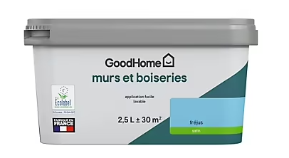 Peinture intérieure couleur murs et boiseries GoodHome Fréjus bleu satin 2,5L