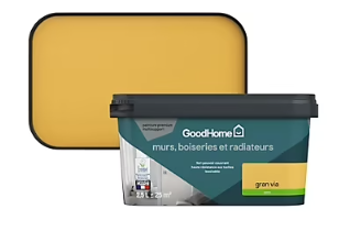 Peinture intérieure couleur murs, boiseries et radiateurs GoodHome Gran Via satin Jaune 2,5L