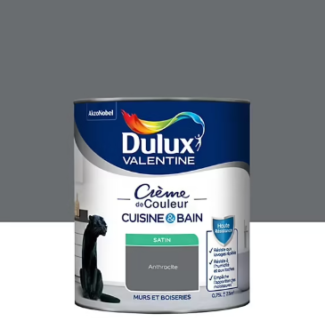 Peinture haute résistance Crème de couleur cuisine et bain Dulux Valentine gris anthracite satin 0,75L