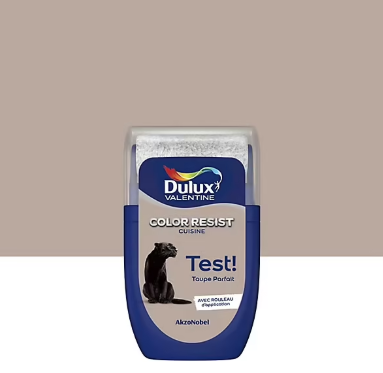 Testeur de peinture Color Resist cuisine Dulux Valentine mat taupe parfait 30ml