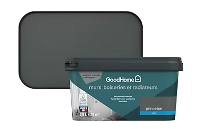 Peinture intérieure couleur murs, boiseries et radiateurs GoodHome mat princeton gris 2.5L