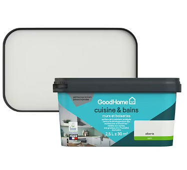 Peinture cuisine et salle de bains GoodHome blanc Alberta satin 2,5L