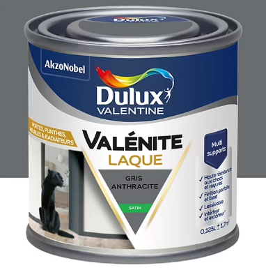 Laque acrylique Valénite Dulux Valentine gris anthracite satin 0,125L