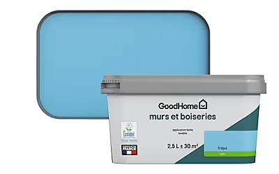Peinture intérieure couleur murs et boiseries GoodHome Fréjus bleu satin 2,5L