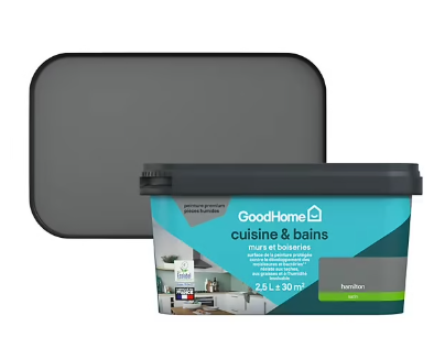 Peinture cuisine et salle de bains GoodHome gris Hamilton satin 2,5L