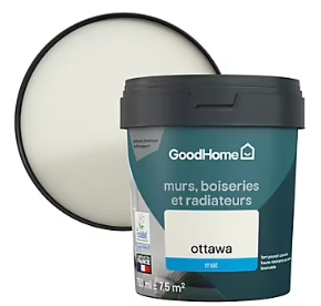 Peinture résistante murs, boiseries et métal GoodHome blanc Ottawa mat 0,75L