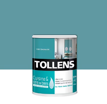 Peinture murs et plafonds Cuisine et bains satin vert émeraude Tollens 0,75 L