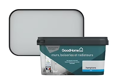 Peinture intérieure couleur murs, boiseries et radiateurs GoodHome mat hamptons gris 2.5L