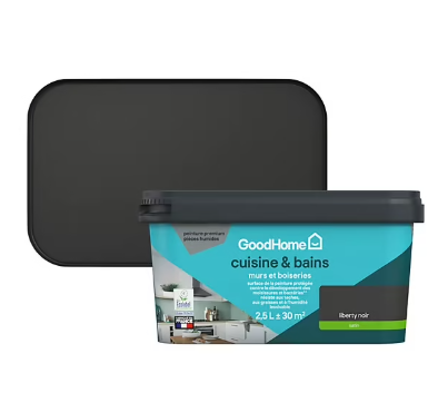 Peinture cuisine et salle de bains GoodHome noir Liberty satin 2,5L