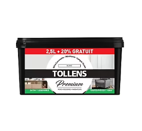 Peinture Tollens premium murs, boiseries et radiateurs blanc satin 2,5L +20% gratuit