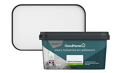 Peinture murs et plafonds haute résistance GoodHome blanc lumineux satin 2,5L