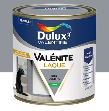 Laque acrylique Valénite Dulux Valentine gris building satin 500ml