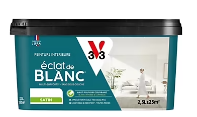 Peinture murs, plafonds et boiseries éclat de blanc V33 blanc satin 2,5L