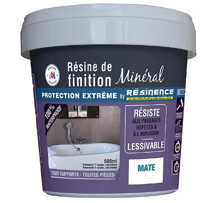 Résine de finition zone humide Résinence béton minéral mat 0,5L