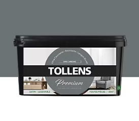 Peinture Tollens premium murs, boiseries et radiateurs gris carbone satin 2,5L