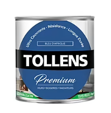 Peinture Tollens premium murs, boiseries et radiateurs satin bleu d'Afrique 750ml