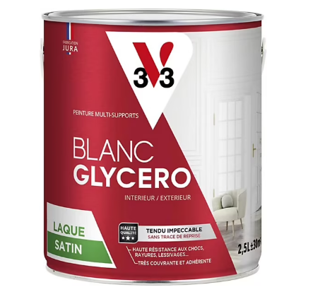 Laque glycéro multi-support V33 satin blanc 2,5L
