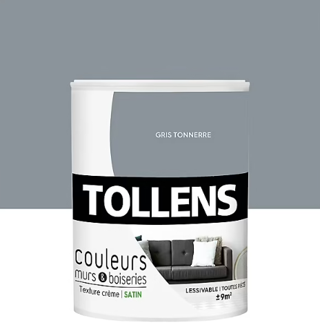 Peinture murs et boiseries Tollens gris tonnerre satin 0,75L