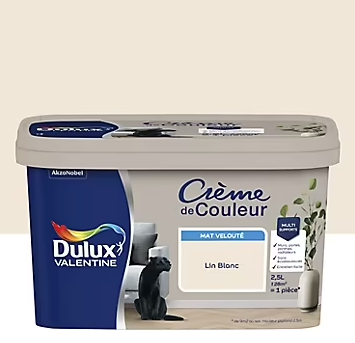 Peinture Crème De Couleur Dulux Valentine mat lin blanc 2,5L