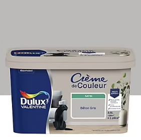 Peinture Crème De Couleur Dulux Valentine satin béton gris 2,5L
