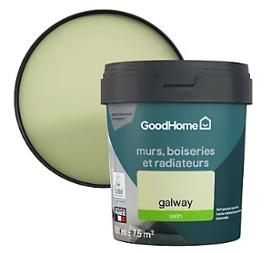 Peinture résistante murs, boiseries et métal GoodHome vert Galway satin 0,75L