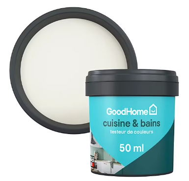 Peinture cuisine et salle de bains GoodHome blanc Ottawa satin 50ml