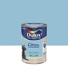 Peinture couleur murs, boiseries et radiateurs Crème de couleur Dulux Valentine bleu celeste satin 1,25L