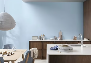 Peinture haute résistance Crème de couleur cuisine et bain Dulux Valentine bleu horizon satin 2L